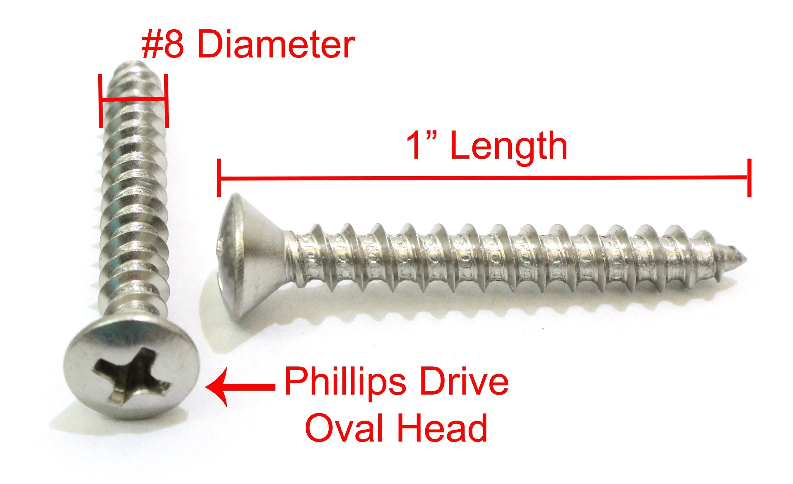 10 x 3/4" Stainless Oval Head Wood Screws (100pc) 18-8 (304) Stainless Steel Choose Size