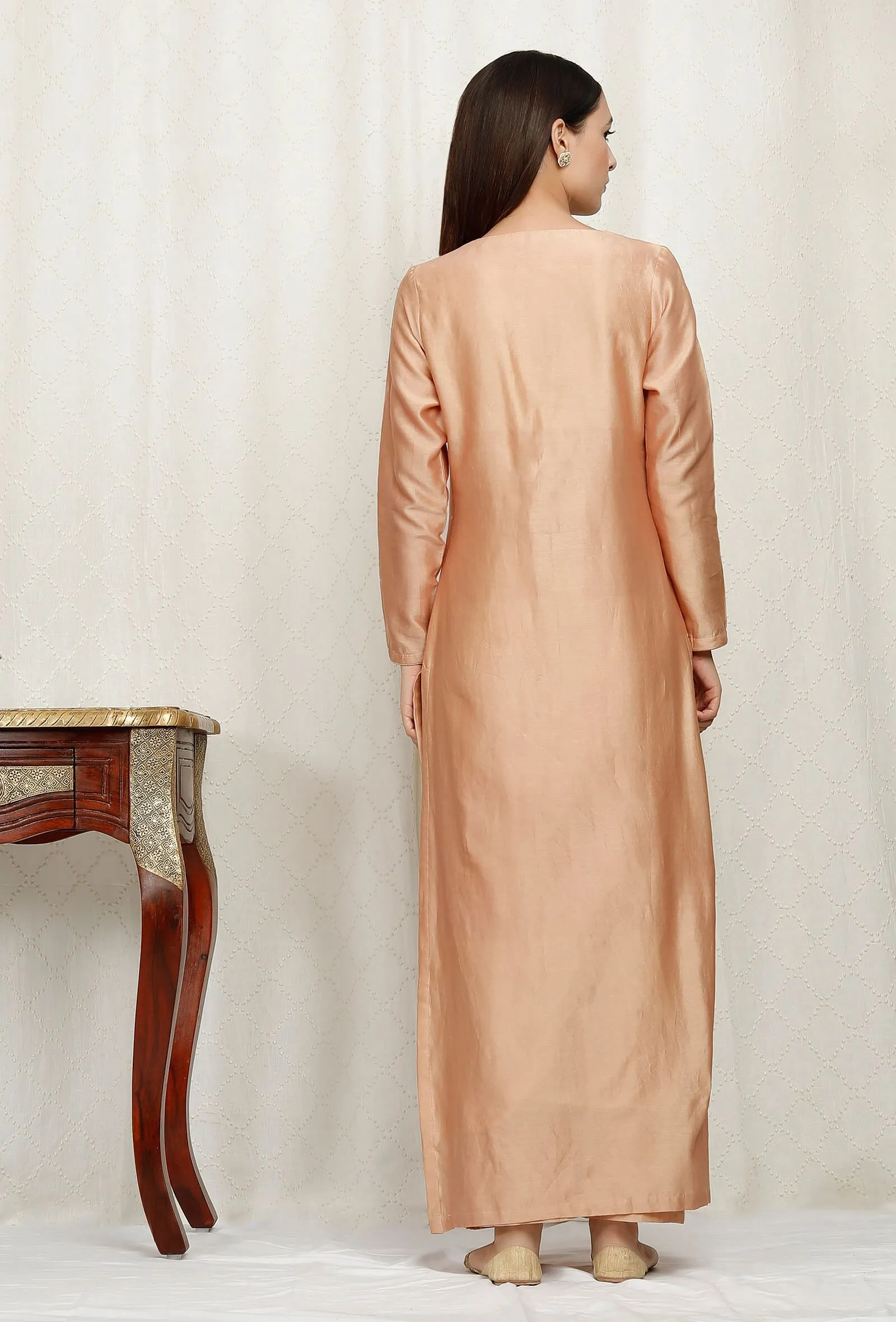 Golden Beige Pure Banarasi Chanderi Kurta