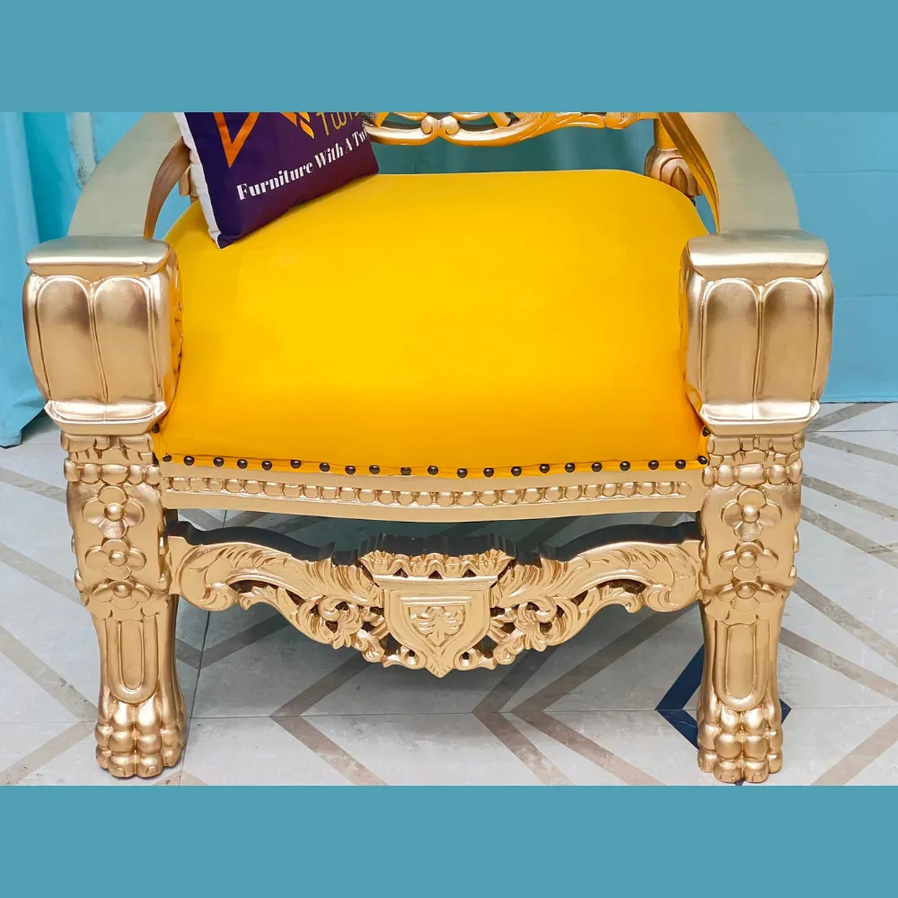 Wooden Twist Luxurious Royal High Back Throne Chair (Golden)
