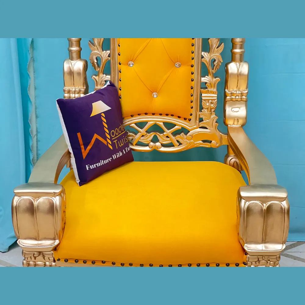 Wooden Twist Luxurious Royal High Back Throne Chair (Golden)